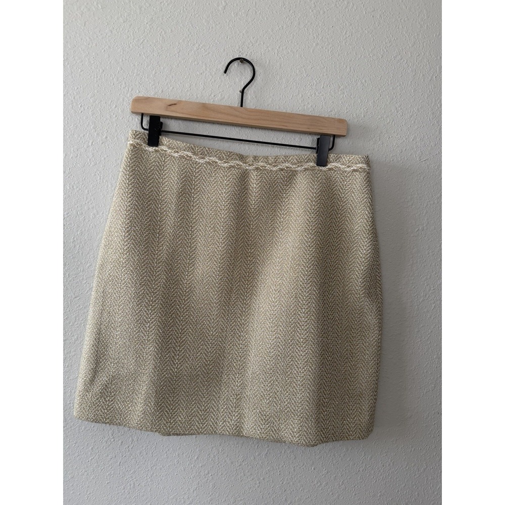 NWT New Ann Taylor Gold Metallic Textured Skirt Braid Trim Preppy Size 10P